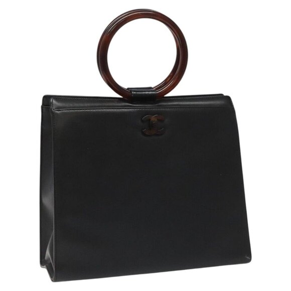 CHANEL Hand Bag Leather Black CC Auth PP185 - Picture 1 of 15